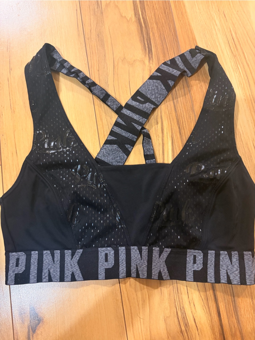 PINK Victoria's Secret Black & Heather Gray Logo Sports Bra